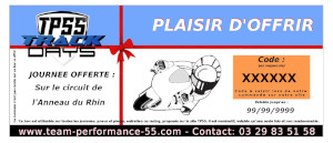 Chèque cadeau 200 €uros - Journée Circuit Anneau du Rhin